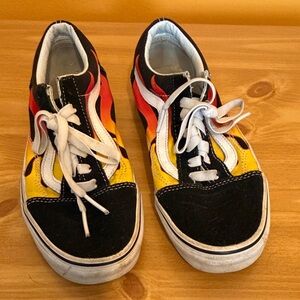Men’s Vans Flame-Print Canvas Sneakers - Black, Red & Yellow